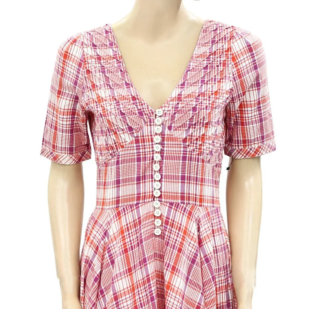 No.6 Paola Circle Plaid & Check Printed Fit & Flare Midi Dress S - Picture 8 of 10